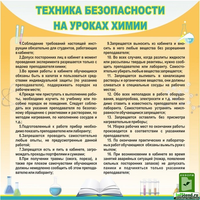 Стенд «Техника безопасности на уроках химии», 90х90 см ms.12315 - фото 797418