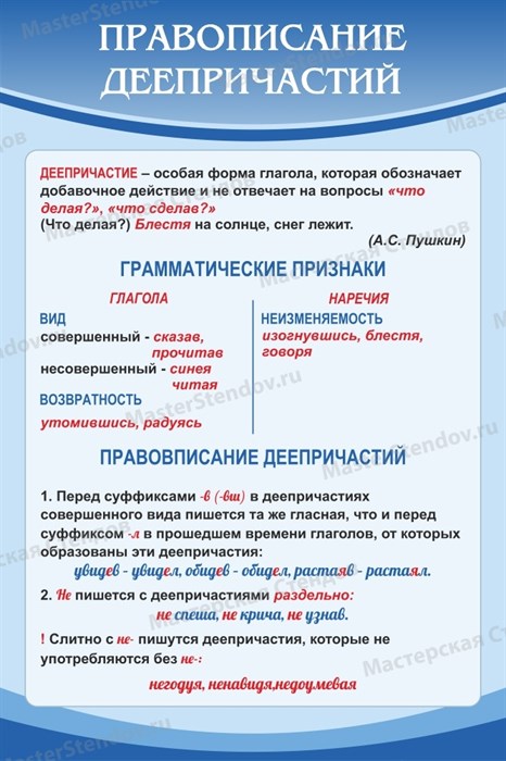 Стенд «Правописание деепричастий», 60х90 см ms.12636 - фото 797869