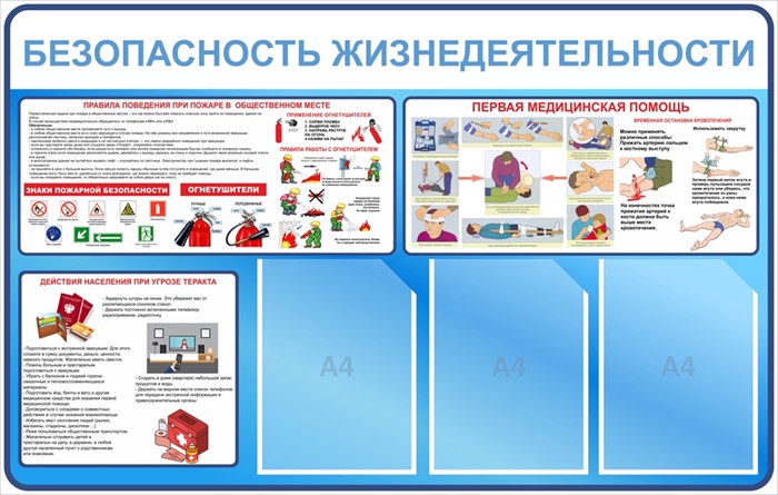 Стенд «Безопасность жизнедеятельности», 110х70 см, 3 кармана ms.13966 - фото 799312