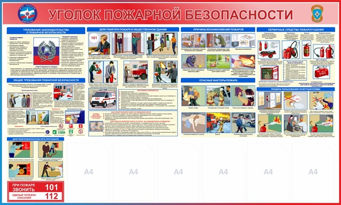 Стенд «Уголок пожарной безопасности», 200х120 см, 6 карманов ms.14228 - фото 799572