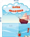 Стенд «Наши шкафчики. Группа Бригантина.», 40х50 см, 1 карман, резной ms.14354